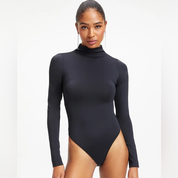 Good American Scuba Funnel Stretch-Jersey thong bodysuit in Black - Picture 1 of 9